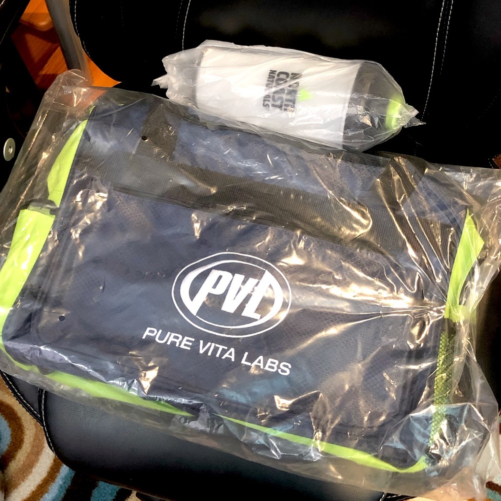 Pure Vita Labs duffel bag and shaker bottle